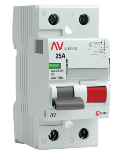DV 2P 25А/ 30мА (AC)  AVERES (rccb-2-25-30-ac-av). Выключатели дифференциального тока (УЗО). EKF в Чите
