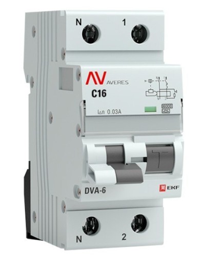 DVA-6 1P+N 16А (C) 30мА (A) 6кА  AVERES (rcbo6-1pn-16C-30-a-av). Автоматический выключатель дифференциального тока. EKF в Чите