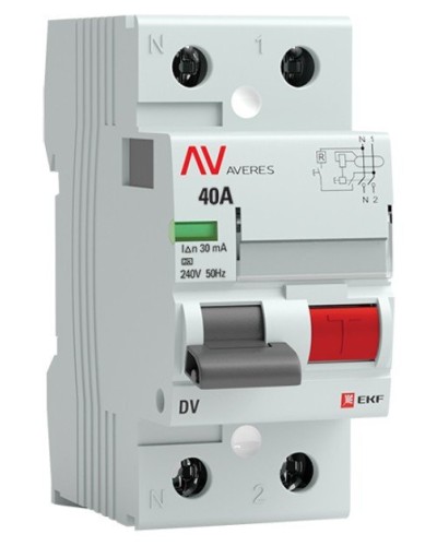 DV 2P 40А/ 30мА (A)  AVERES (rccb-2-40-30-a-av). Выключатели дифференциального тока (УЗО). EKF в Чите