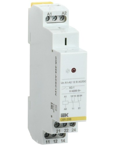 Реле промежуточное модульное OIR 2 контакта 8А 12В AC/DC (OIR-208-ACDC12V). Реле промежуточное модульное. IEK в Чите
