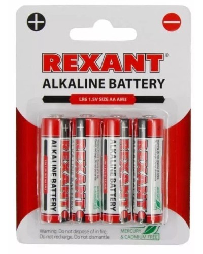 Алкалиновая батарейка AA/LR6 1,5 V 4 шт. блистер REXANT (30-1027). Элемент питания. Rexant в Чите