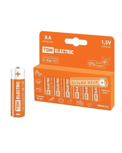 LR6 AA Alkaline 1,5V PAK-8 TDM (SQ1702-0009). Элемент питания. TDM ЕLECTRIC в Чите