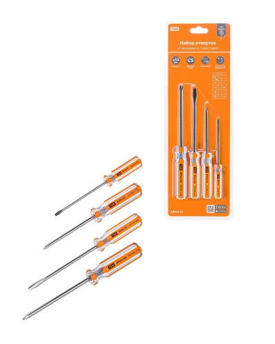 Набор отверток 4шт.: SL3x75, SL5х100, PH1х75, PH2х100, блистер, CS Гранит TDM (SQ1013-0101). Набор отверток. TDM ЕLECTRIC в Чите