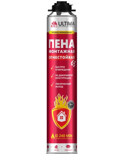 Пена огнестойкая ULTIMA PRO 65, 850 мл. Пена монтажная профессиональная. ULTIMA в Чите